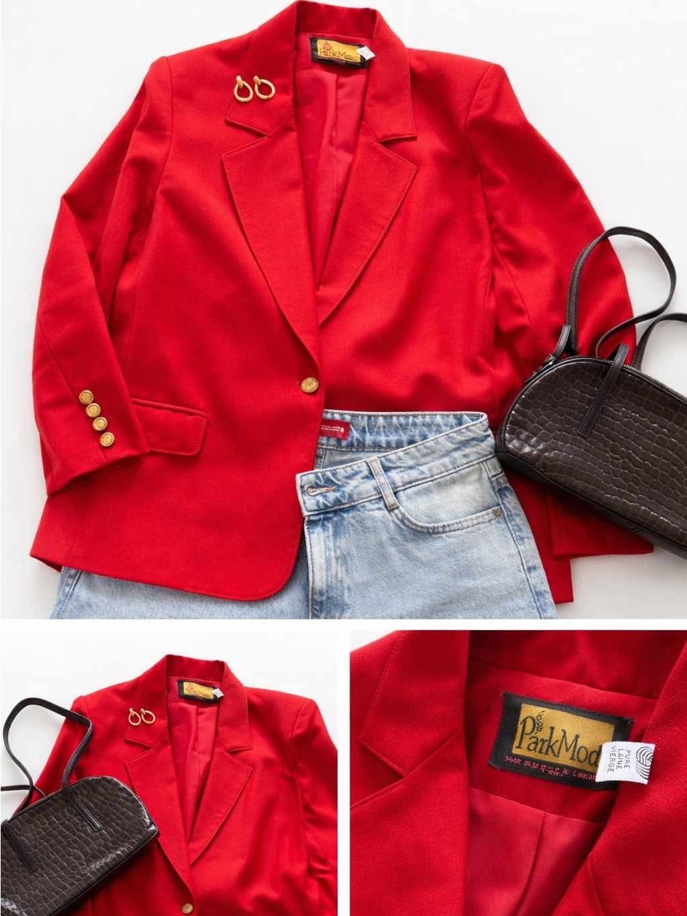 Red wool blazer with gold buttons